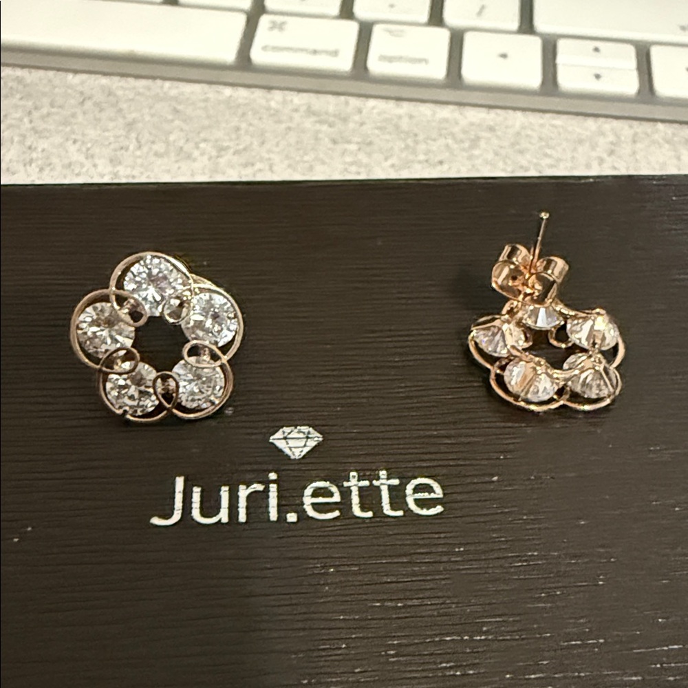18k Rose Gold plated +lab diamonds Earrings